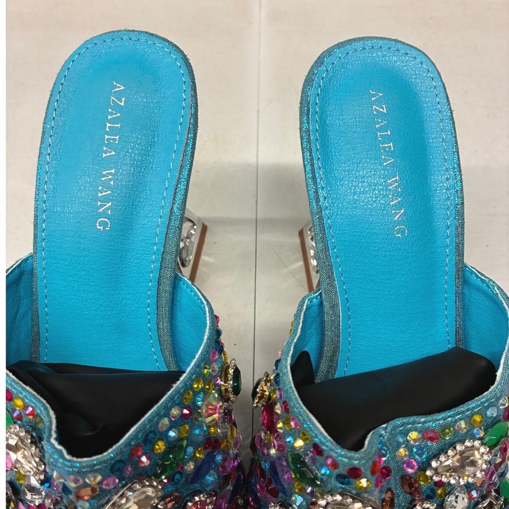 Azalea Wang Aquatina Embellished Slide Sandals Womens 6.5 Blue Rhinestone Party - Picture 3 of 14